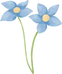 Naklejka premium Watercolor Blue Flowers Illustration, Cute Botanical Clipart