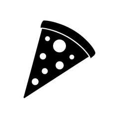 A black and white pizza slice with toppings on transparent background silhouette