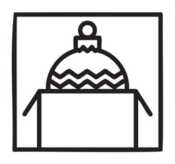 Obraz premium Black outline icon of a christmas bauble with a zigzag pattern partially hidden behind a rectangular shape. minimal linear illustration for festive holiday themes.