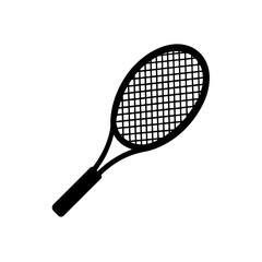 Illustration of a black tennis racket icon on transparent background silhouette
