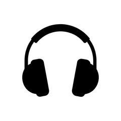 Illustration of a pair of black headphones on transparent background silhouette