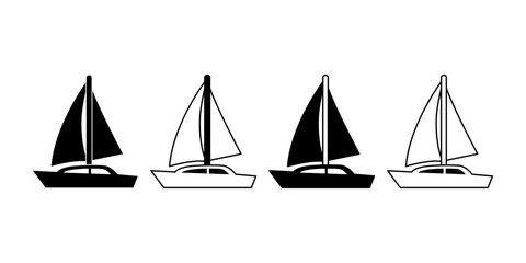 Black yacht icon in solid fill with outline. Perfect for luxury holiday, sea journey, vacation, tourism, sailing, and marine transport design.