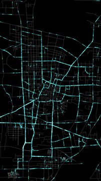 Urban Traffic Flow Map Simulation Portrait Mode in Baoding, China, GPS Smart city route Transportation