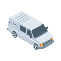 Delivery van isometric icon, goods and parcels transportation