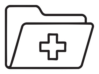 Obraz premium Black outline icon of a medical folder with a cross symbol on it, representing health records and documents in an organized file.