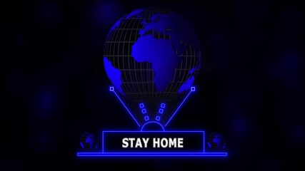 Futuristic Global Stay home Hologram Concept with Glowing Blue Digital Globe, Innovation Network Connections, Technology Growth and global connection background. - Powered by Adobe