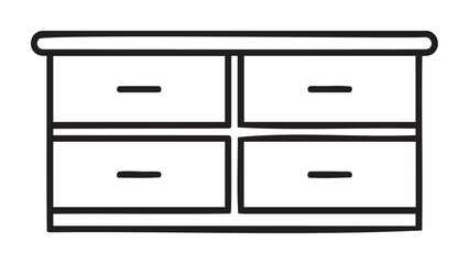 Black outline vector icon of a simple four-drawer dresser with rectangular handles, illustrating minimalist furniture design for interior use.