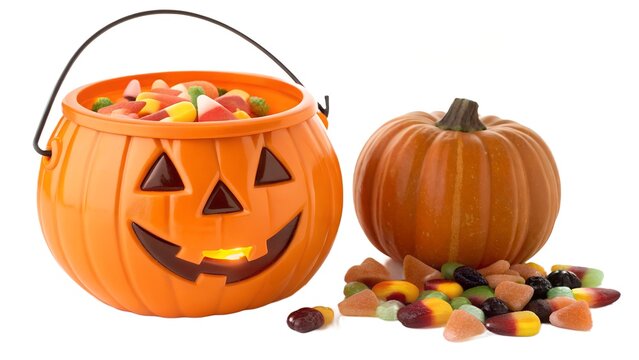 Trick or treat jack o lantern candy bucket on isolated transparent background