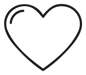 Black outline vector icon of a simple heart shape with a small curved line detail on the top left. minimalist linear design for love and affection concepts.