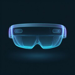 Futuristic Augmented Reality Smart Glasses with Glowing Blue Transparent Design on Dark Background