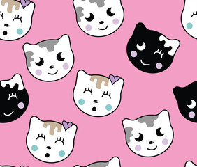 design vector art seamless pattern cute cat head image