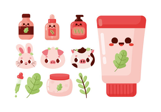 Colorful Cruelty Free Beauty Skincare Illustrations Set