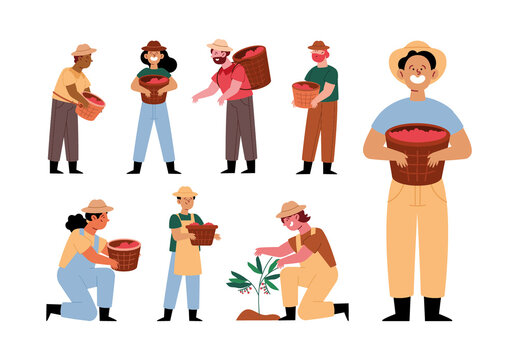 Colorful Coffee Persons Illustration Set