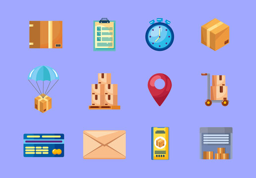Colorful Delivery Shipping Logistics Package Illustration Set