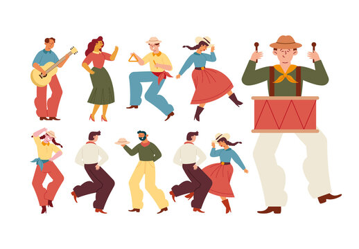 Colorful Country Music People Illustration Set