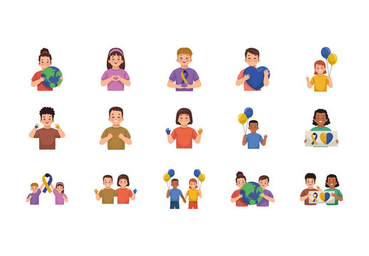 Down Syndrome Children Illustration Set