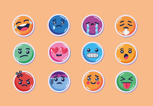 Colorful Emojis Faces Expressions Illustration Set