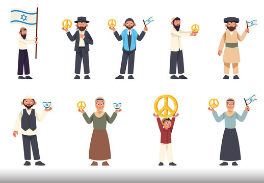 Colorful Israel & Palestina Save Persons Illustration Set