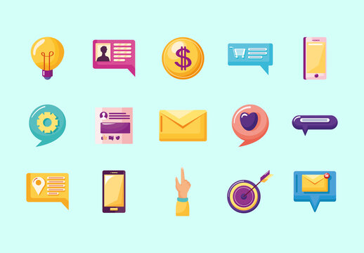 Colorful Social Media Marketing Illustration Set