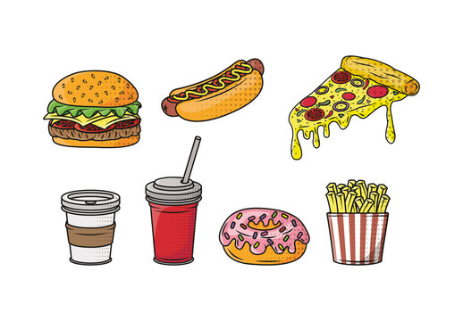 Colorful Pop Art Food Snack Illustration Set