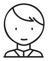 Black outline drawing of a simplistic human avatar with a round face and short hair, wearing a collared shirt.