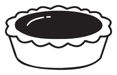 Black outline icon of a simple scalloped pie with a filled top view, symbolizing dessert or bakery concepts.