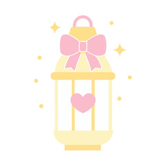 Elegant decorative birdcage vector illustration with pink bow and heart symbol perfect for design projects