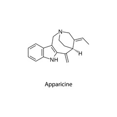 Apparicine molecular structure, natural indole alkaloid plant-derived compound with pharmacological interest, clean scientific vector diagram, flat skeletal chemical formula isolated 