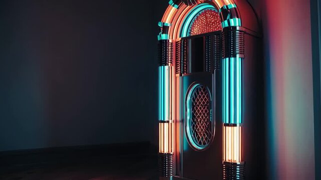 Old-fashioned jukebox glowing and playing a classic tune.