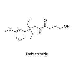 Embutramide molecular structure, potent sedative-hypnotic and respiratory depressant formerly used in euthanasia formulations, clean scientific vector diagram, flat skeletal chemical formula isolated 