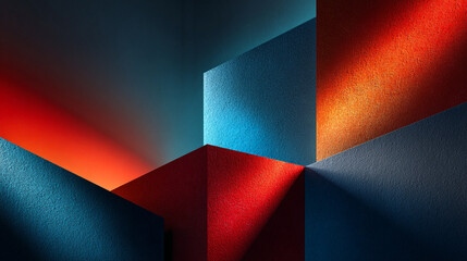 Abstract geometric shapes with vibrant colors and dramatic lighting.