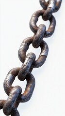 Fototapeta premium Fractured Chain Link Close-Up on White Background with Subtle Shadow Vertical Composition