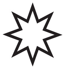 Black outline of an eight-pointed star symbol with sharp edges, showcasing symmetrical and minimalist design.
