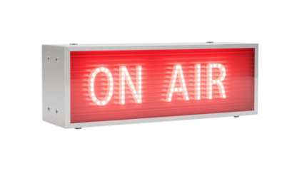 Illuminated 'On Air' Sign Indicating Live Broadcast or Recording Session in Progress with