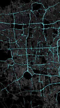 Urban Traffic Flow Map Simulation Portrait Mode in Tehran, Iran, GPS Smart city route Transportation