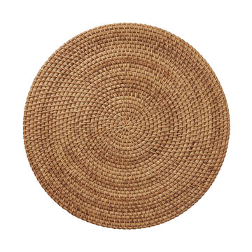 Round woven rattan placemat top view