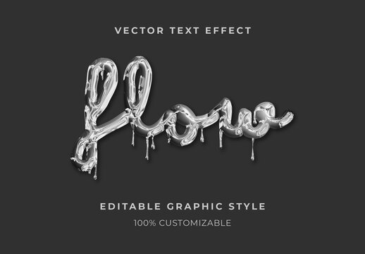 Silver Liquid Chrome Text Effect Flow Metallic Script Font