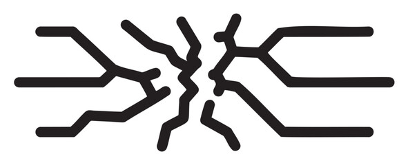 Black outline of a shattered network tree with branching lines, depicting connectivity and fragmentation concepts.