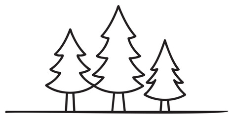 Obraz premium Black outline vector icon of three simple triangular fir trees. minimal linear illustration for nature, forest, and wilderness concepts.