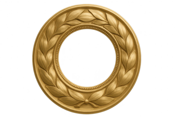 Golden laurel wreath isolated on transparent background, decorative element