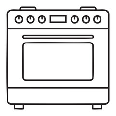 Black outline vector icon of a simple rectangular oven with control knobs and a front glass door. minimal linear illustration for kitchen, cooking, and appliance concepts.