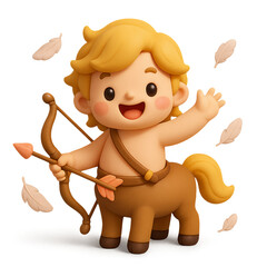 3D claymation illustration of a cute centaur boy archer. Concept of Sagittarius zodiac sign, astrology, mythology and fantasy.