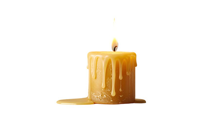 Lit candle with melting wax on black background