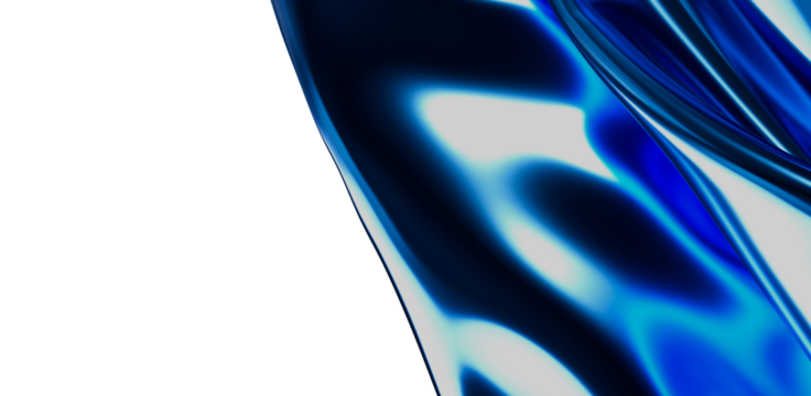 Abstract image of blue waves forming a dynamic composition with a white backdrop. The fluid forms evoke a sense of energy, motion, and creativit