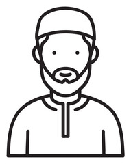 Obraz premium Simple black outline vector icon of a man wearing a traditional cap and beard, illustrating cultural attire concepts.