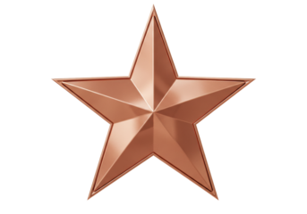 Isolated copper star shape, polished, dimensional, realistic, graphic element, sign, award