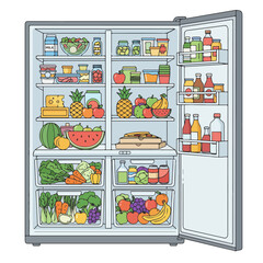Refrigerator Interior with Food and Drinks