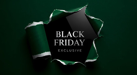 Black Friday Exclusive Sale Promotion Revealed Through Ripped Green Paper