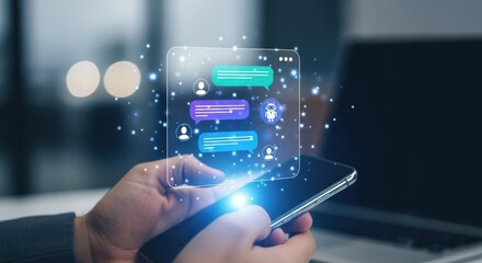 Man using smartphone with social media application