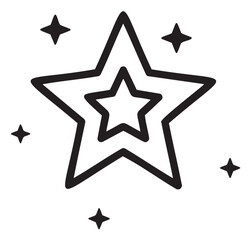 Obraz premium Simple black outline of a five-pointed star with an internal star, accented with smaller stars, ideal for concepts of aspiration and achievement.